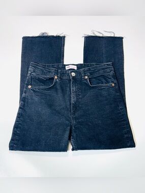 Zara jeans Straight Leg Ankle Crop jeans high rise black stretchy women size 10